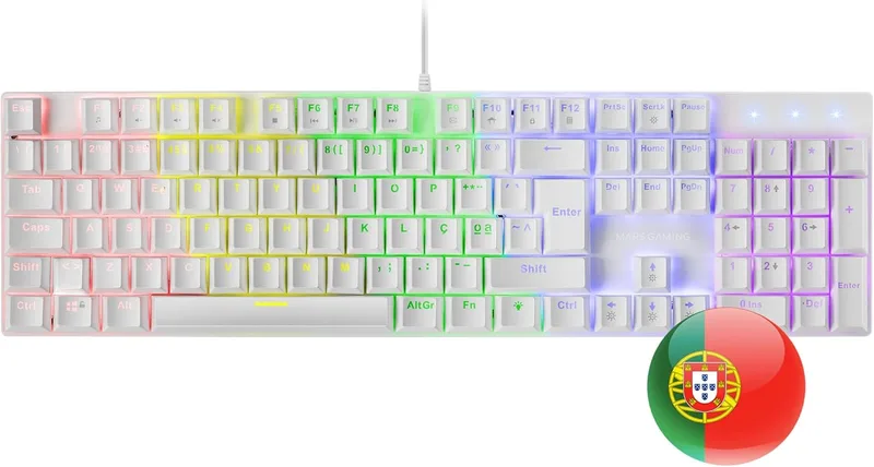 Mars Gaming ▫️ Teclado mecânico MK422, vermelho anti-poeira, FRGB, branco, português