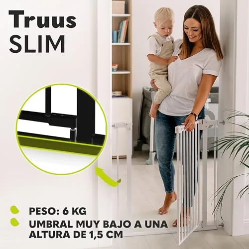 lionelo ▫️ Truus Slim - Grade de proteção para escadas, sem necessidade de perfuração, Grade de proteção para portas, Grade para portas para bebés, Metal, Largura de 75 a 105 cm, Ajustável 4