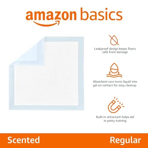 Amazon Basics ▫️ Tapete de treino para cães, à prova de fugas, 5 camadas, perfumado, 55,88 x 55,88 cm, embalagem de 150 unidades, Branco 2