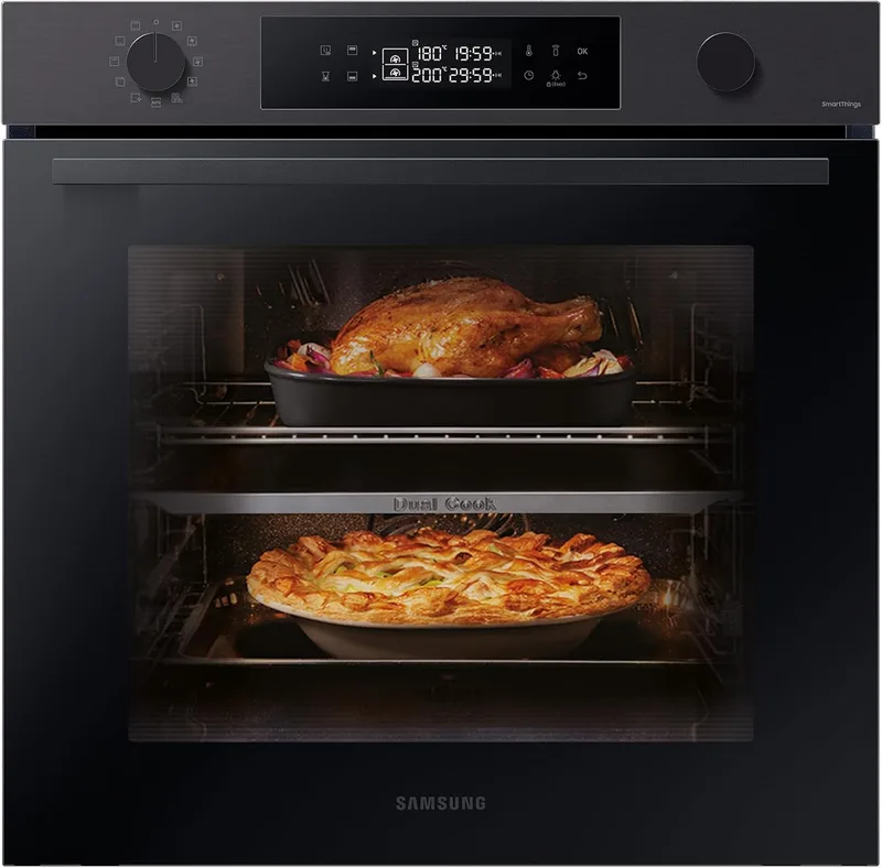 Samsung ▫️ Forno Pirrolítico com IA, 76 L, 60 cm, Dual Cook, Classe A+, Preto, NV7B4430ZAB/U1