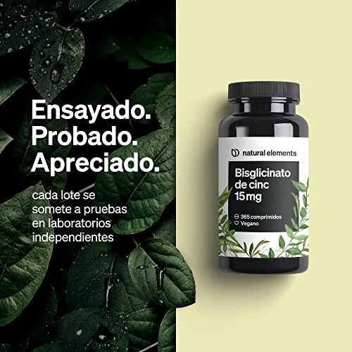 natural elements ▫️ Bisglicinato de zinco 15 mg - 365 comprimidos (1 ano) - Para o cabelo, a pele, as unhas e para reforçar o sistema imunitário - Bisglicinato de zinco de elevada biodisponibilidade 4