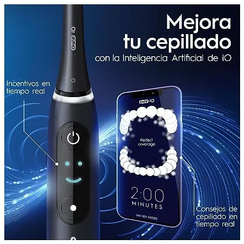 Oral-B ▫️ Escovas de dentes elétricas iO 8 (embalagem de 2) – 2 cabos recarregáveis, tecnologia magnética, ecrã a cores, 4 cabeças de escova, estojo de viagem, presentes originais para mulher e homem, preto e violeta 3