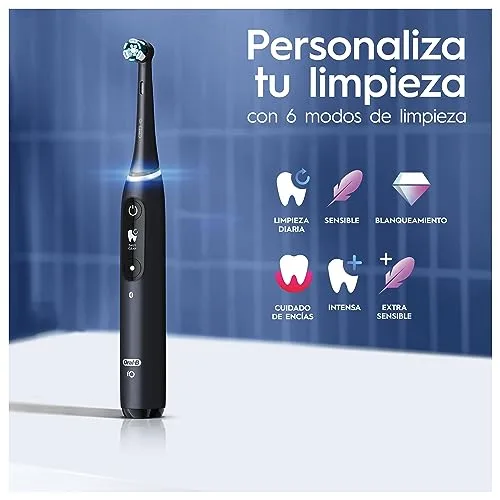 Oral-B ▫️ Escovas de dentes elétricas iO 8 (embalagem de 2) – 2 cabos recarregáveis, tecnologia magnética, ecrã a cores, 4 cabeças de escova, estojo de viagem, presentes originais para mulher e homem, preto e violeta 4