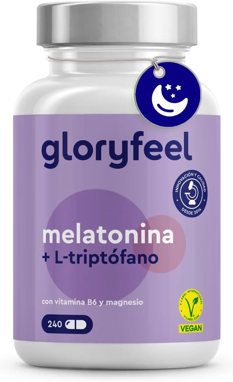 Gloryfeel ▫️ Triptofano com Melatonina e Magnésio - 240 cápsulas - Melatonina Complex com Vitamina B6 - 120 noites de dose máxima para o sono - Para dormir bem - 100% natural, eficaz e vegan