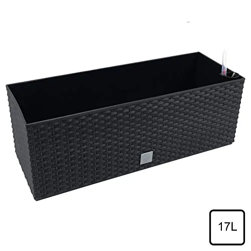 WELL HOME MOBILIARIO & DECORACIÓN ▫️ WELL HOME MOBILIÁRIO & DECORAÇÃO 2 floreiras retangulares de 17 litros com sistema de rega automática, cor preta, 52 x 20 x 19 cm 5