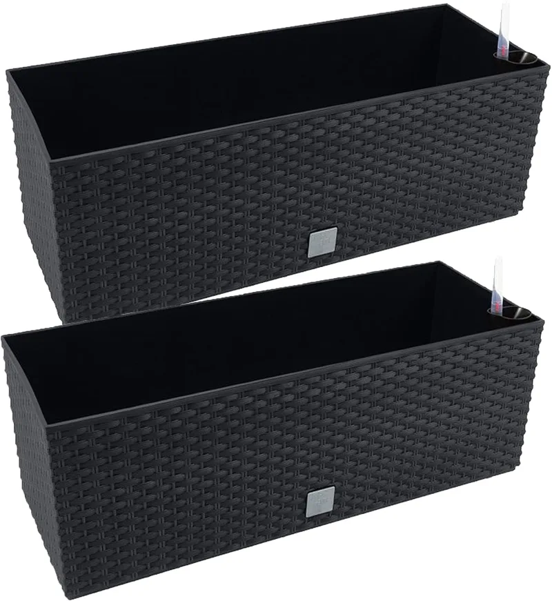 WELL HOME MOBILIARIO & DECORACIÓN ▫️ WELL HOME MOBILIÁRIO & DECORAÇÃO 2 floreiras retangulares de 17 litros com sistema de rega automática, cor preta, 52 x 20 x 19 cm