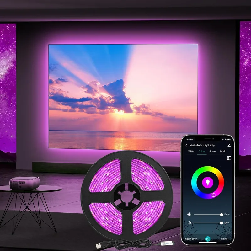 Diyife ▫️ Fita LED RGB de 5 m, [Modo Wi-Fi] Luzes LED inteligentes para o quarto com Wi-Fi, compatíveis com assistentes de voz e aplicação, vários modos de ambiente e sincronização com música para a casa, televisão e festas