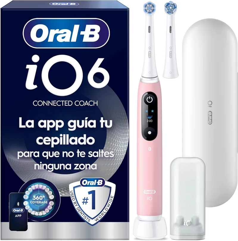 Oral-B ▫️ Escova de dentes elétrica iO 6N com cabo recarregável, 2 cabeças de escova e estojo de viagem, concebida pela Braun, presentes originais para mulher e homem - Rosa