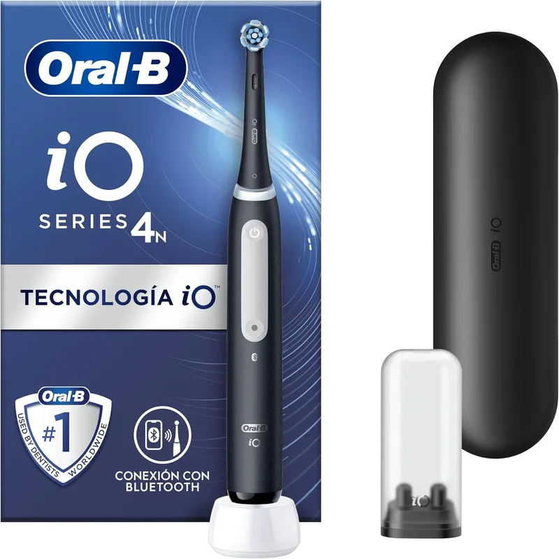 Oral-B ▫️ Escova de dentes elétrica iO 4N com cabo recarregável, 1 cabeça de escova e estojo de viagem, concebida pela Braun - Preto