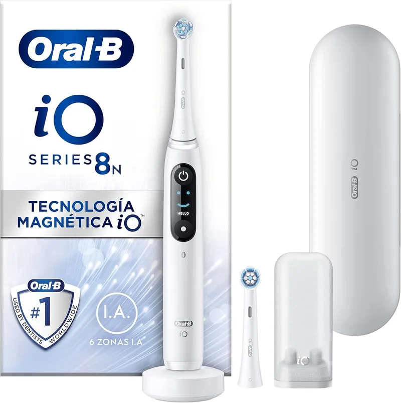 Oral-B ▫️ Escova de dentes elétrica iO 8N com 2 cabeças e 1 estojo de viagem, concebida pela Braun, presentes originais - Branco