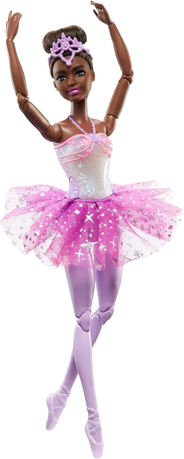 Barbie Dreamtopia Bailarina com Luzes Boneca Morena Articulada com Tutu Roxo e Iluminação Mágica, Brinquedo +3 anos (Mattel HLC26)