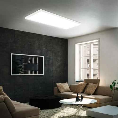 Briloner ▫️ Painel LED ultraplano de teto com efeito de retroiluminação, luz branca neutra, 22 W, 3000 lúmenes, 58 x 20 x 3 cm, candeeiro para sala de estar 4
