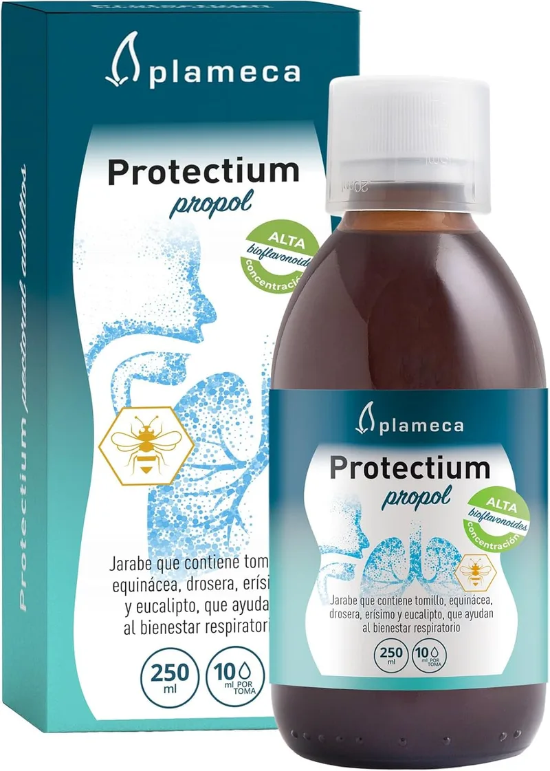 Plameca ▫️ Protectium Propol Xarope de própolis para o trato respiratório e as defesas imunitárias, equinácea, tomilho, drosera, erísimo, óleo essencial de eucalipto e equinácea, 250 ml