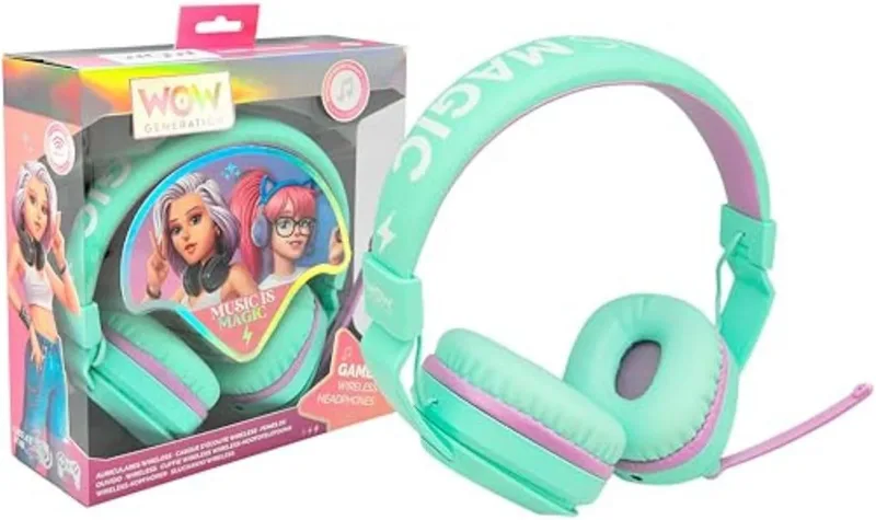 WOW GENERATION ▫️ Auscultadores sem fios Bluetooth 5.0, microfone incorporado, função de altifalante, bateria com autonomia de 6-8 horas, almofadas almofadadas para os ouvidos, ideais para crianças e transmissão de música