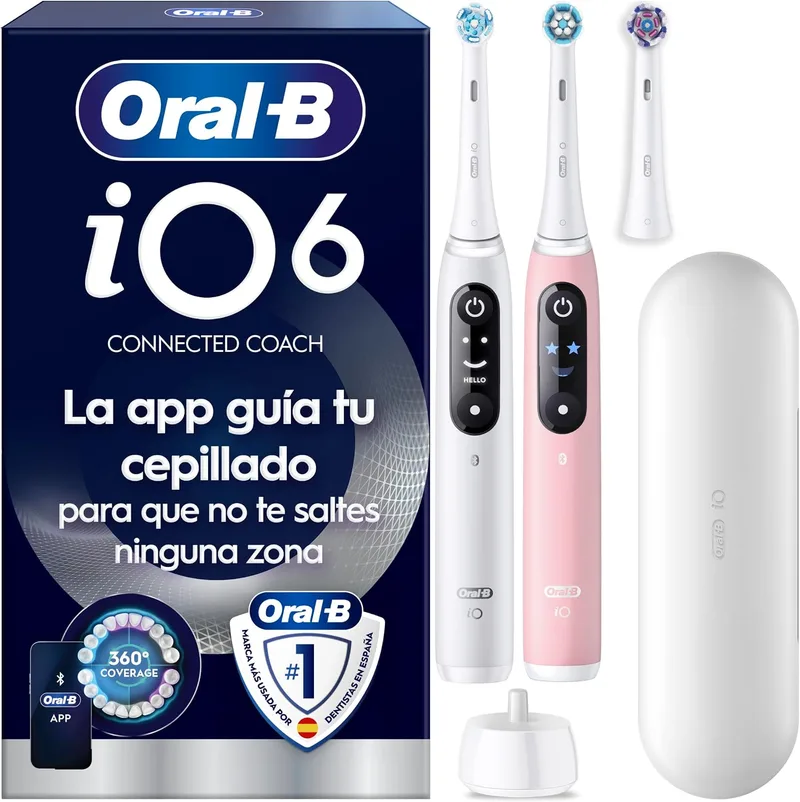 Oral-B ▫️ Escovas de dentes elétricas iO 6, 3 cabeças de escova, branco e rosa, embalagem de 2 - Escova de dentes com 5 modos de escovagem e sensor de pressão, presentes originais para mulheres e homens