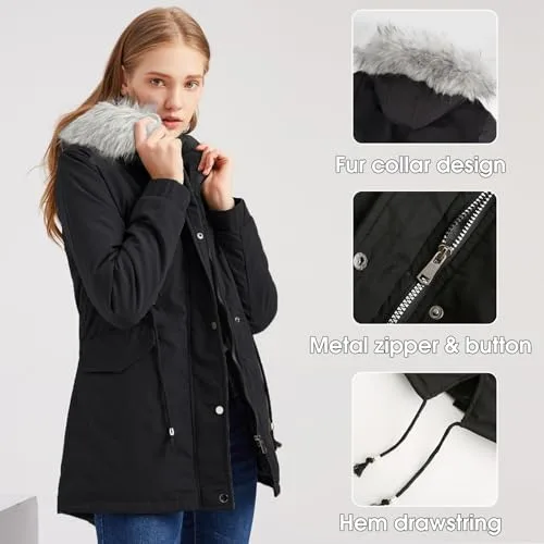 Tuopuda ▫️ Casaco Parka de Senhora, comprido, com capuz, casaco grosso, casaco de inverno quente com fecho de correr, à prova de vento 4