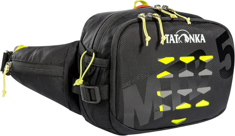 Tatonka ▫️ Bike Hip Bag MTB - Bolsa de cintura para bicicleta de montanha (5 L, com vários compartimentos, suporte para garrafas, compartimento para bolhas e capacidade de 5 litros), cor preta