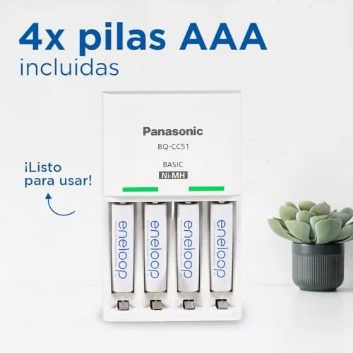 eneloop ▫️ Basic. Carregador para 2 ou 4 pilhas AA/AAA Ni-MH, com 4 pilhas AAA/Micro de capacidade melhorada e 6 novas funções de segurança. 2