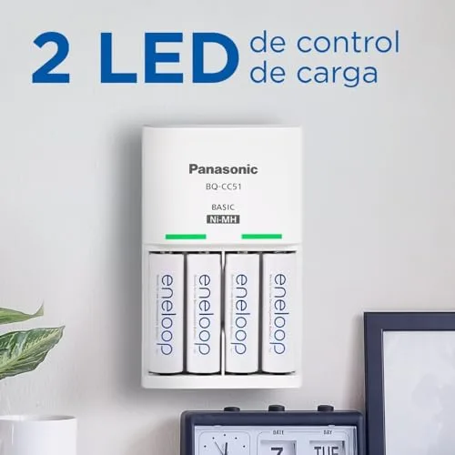 eneloop ▫️ Basic. Carregador para 2 ou 4 pilhas AA/AAA Ni-MH, com 4 pilhas AAA/Micro de capacidade melhorada e 6 novas funções de segurança. 3