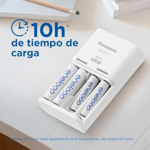 eneloop ▫️ Basic. Carregador para 2 ou 4 pilhas AA/AAA Ni-MH, com 4 pilhas AAA/Micro de capacidade melhorada e 6 novas funções de segurança. 4