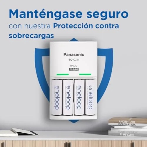 eneloop ▫️ Basic. Carregador para 2 ou 4 pilhas AA/AAA Ni-MH, com 4 pilhas AAA/Micro de capacidade melhorada e 6 novas funções de segurança. 5