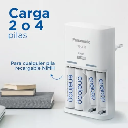 eneloop ▫️ Basic. Carregador para 2 ou 4 pilhas AA/AAA Ni-MH, com 4 pilhas AAA/Micro de capacidade melhorada e 6 novas funções de segurança. 6