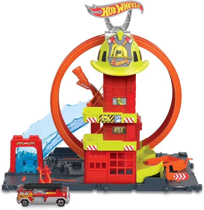 Hot Wheels ▫️ City Super Fire Station Toy Car Track, Inclui 1 veículo, Idade 4+ (Mattel HKX41)