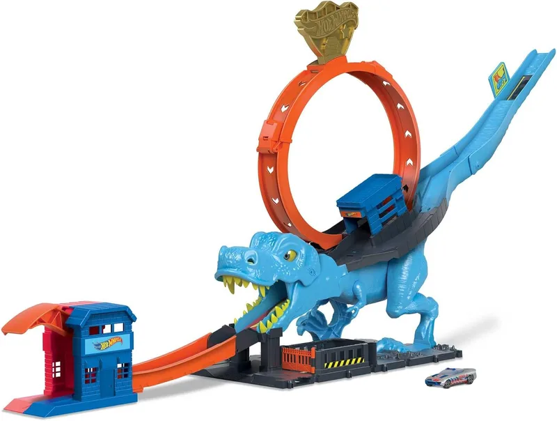 Hot Wheels ▫️ City T-Rex Challenge Toy Car Track com lançador, inclui 1 veículo, idade 5+ (Mattel HNP77)