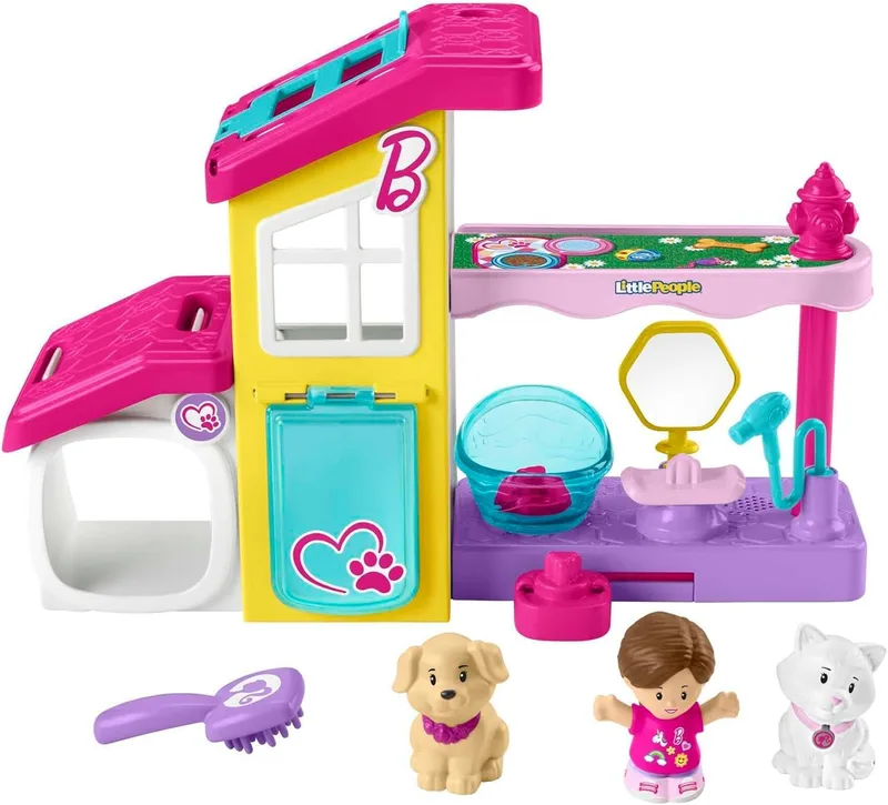 Fisher-Price ▫️ Little People Barbie Pet SPA Conjunto de jogos com figuras, animais e sons, brinquedo para bebé +1 ano (Mattel HJW76)
