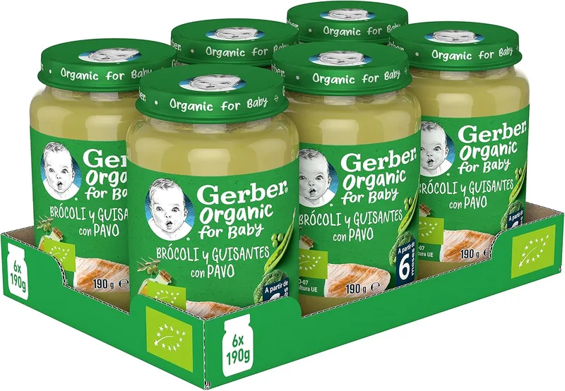 Gerber ▫️ Purés de Brócolos, Ervilhas e Peru +6 meses 6x190 g