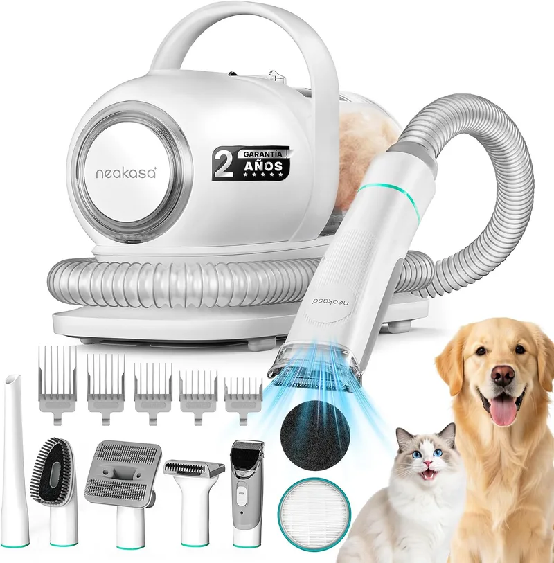 Neakasa ▫️ Máquina de cortar pêlo para cães e gatos com aspirador de pêlo de animais de estimação, 99% de sucção de pêlo, máquina silenciosa, 5 acessórios de beleza - escovas para cães e gatos