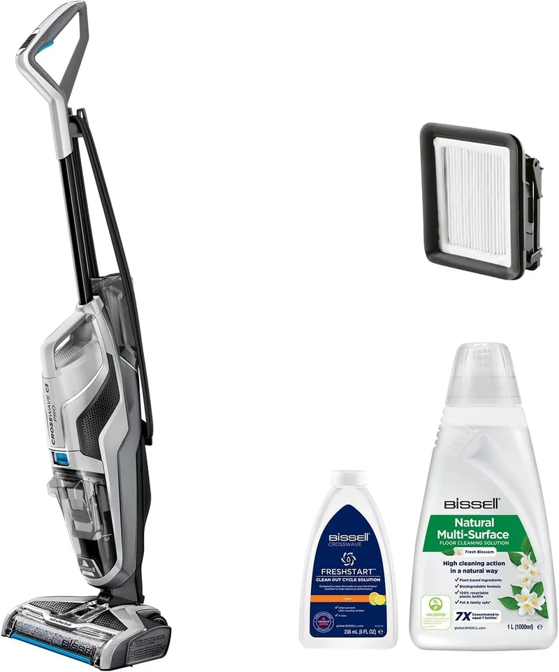 Bissell ▫️ CrossWave C3 Pro, aspirador de mão com fio, aspiração, esfregona e secagem, extração potente de sujidade húmida e seca, aspirador vertical 3 em 1, limpeza de várias superfícies, 3555N