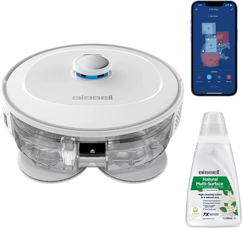 Bissell ▫️ SpinWave R5 | Robô aspirador com esfregona | Navegação LIDAR | Detecção de tapetes e alcatifas | Aspiração potente até 2000 Pa | Aspirador sem fio | 61 dB | Branco | 3475 N