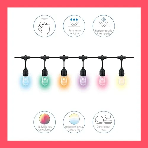 WiZ ▫️ Guirlanda de lâmpadas LED inteligentes, luz branca e 16 milhões de cores, 15 m e 12 lâmpadas, Wi-Fi, compatível com Matter, com tecnologia SpaceSense e compatível com Alexa e Google Home, classificação IP65 2
