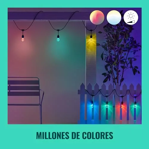 WiZ ▫️ Guirlanda de lâmpadas LED inteligentes, luz branca e 16 milhões de cores, 15 m e 12 lâmpadas, Wi-Fi, compatível com Matter, com tecnologia SpaceSense e compatível com Alexa e Google Home, classificação IP65 3