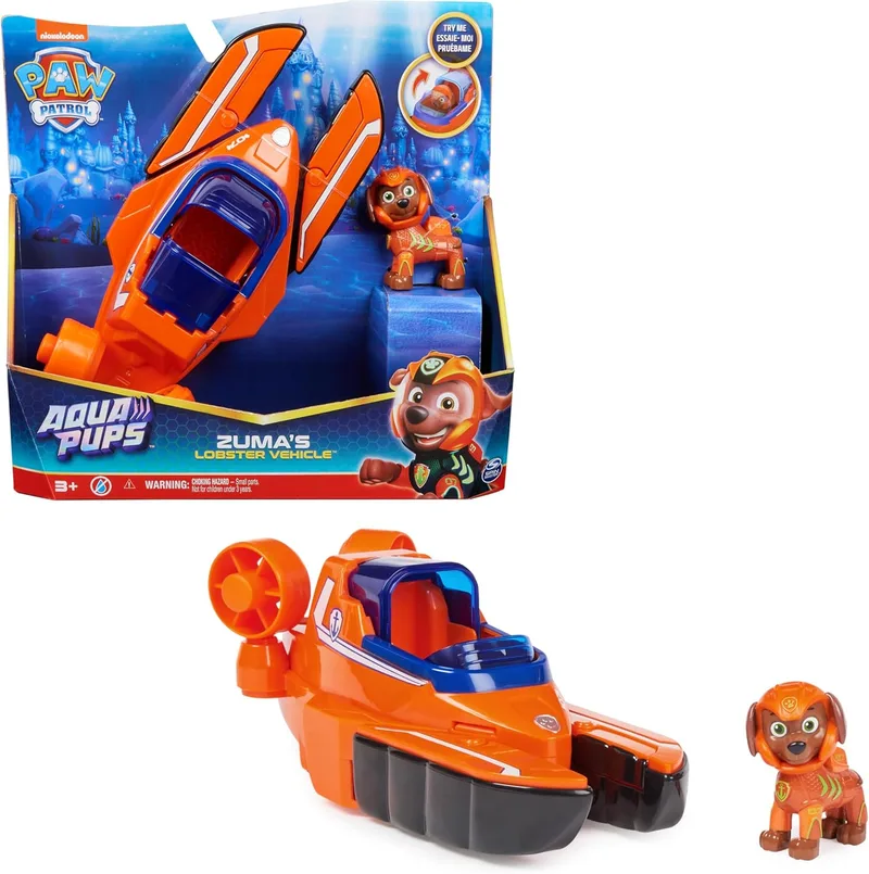 Paw Patrol ▫️ PATRULLA CANINA - Carro Lagosta Transformável com Zuma Figura de Ação Colecionável Aqua Pups - 6066143 - Canine Toys - Brinquedos para Crianças 3+ - Patrol Canina Juguetes - Juguetes Juguetes Niños 3 Años +