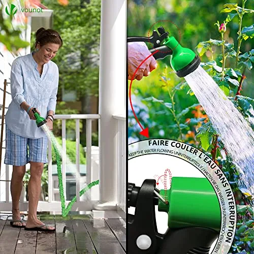 VOUNOT ▫️ ® Mangueira extensível de 15 m, mangueira flexível de jardim com pistola de pulverização de 10 funções, conectores de 1/2 e 3/4 de polegada, saco de arrumação, verde 6