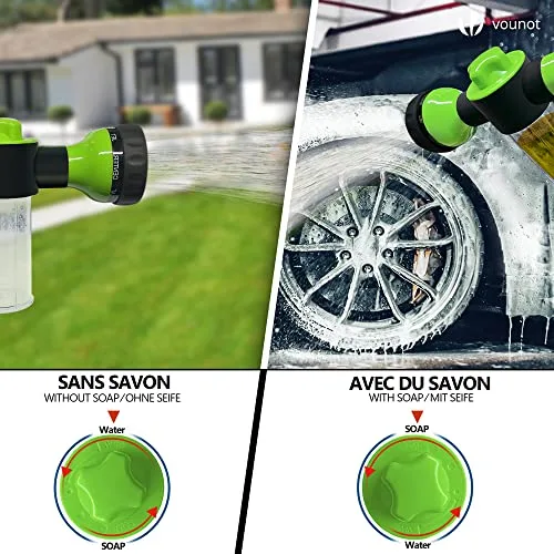 VOUNOT ▫️ ® Mangueira extensível de 30 m, mangueira flexível para jardim com pistola de pulverização de 8 funções e dispensador de sabão, conectores em latão de 1/2 e 3/4 polegadas, saco de armazenamento, preto 6