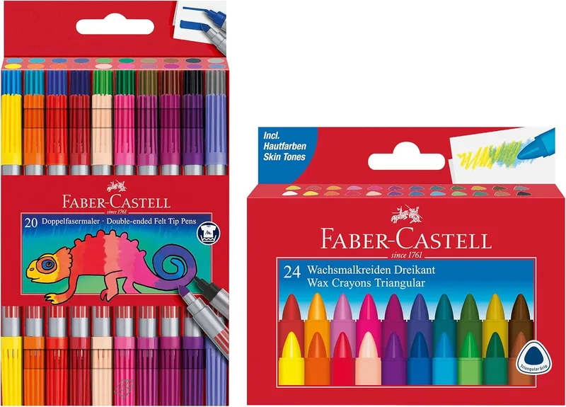 FABER-CASTELL 205030 - Conjunto escolar com um conjunto de 24 lápis de cor e um conjunto de 20 canetas de feltro de ponta dupla