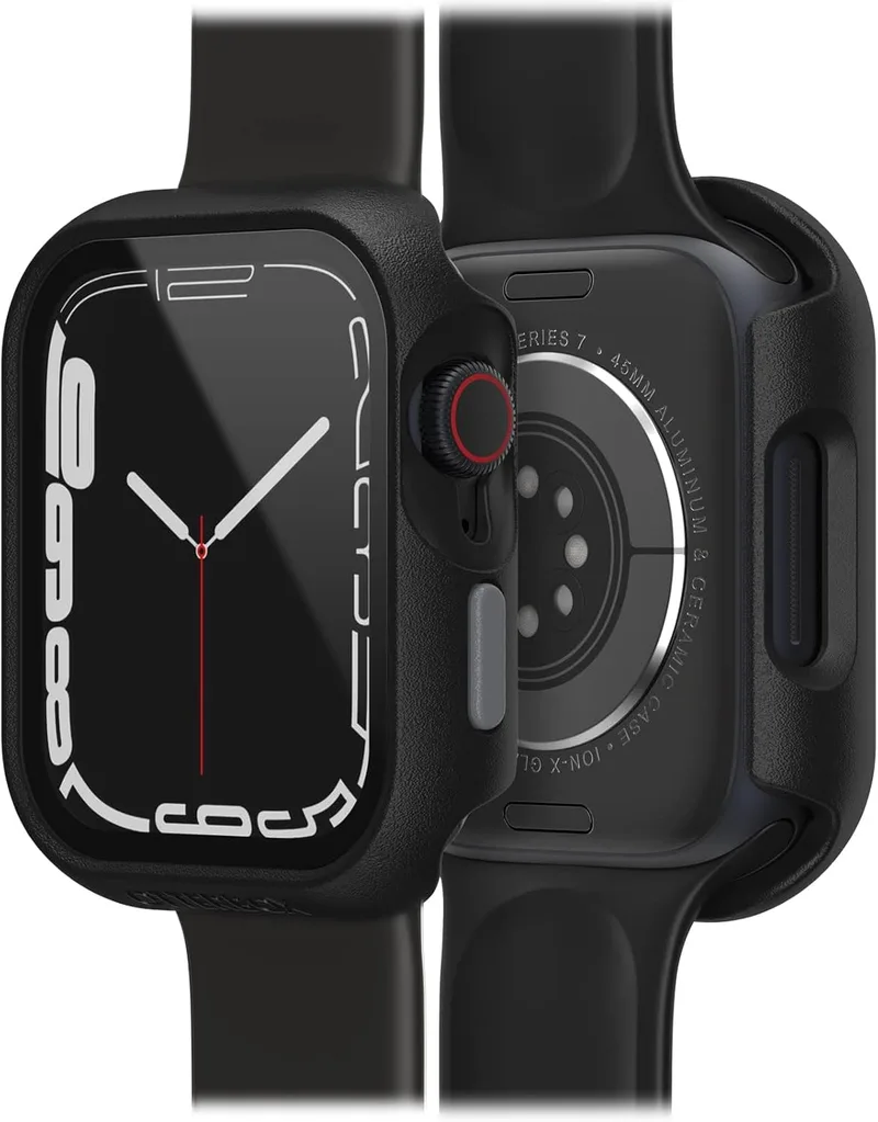 OtterBox Eclipse Watch Protetor com protetor de ecrã de vidro temperado integrado para Apple Watch Series 9/8/7-45 mm, resistente a choques e quedas, preto