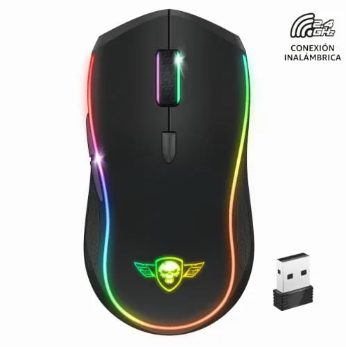 Spirit Of Gamer ▫️ Pro M9, Rato sem fios simétrico para jogos, 6 botões programáveis, sensor ótico de 4200 dpi, 6 efeitos de retroiluminação RGB personalizáveis, rato ergonómico recarregável para jogos 3