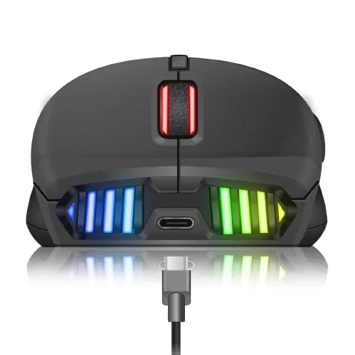 Spirit Of Gamer ▫️ Pro M9, Rato sem fios simétrico para jogos, 6 botões programáveis, sensor ótico de 4200 dpi, 6 efeitos de retroiluminação RGB personalizáveis, rato ergonómico recarregável para jogos 5