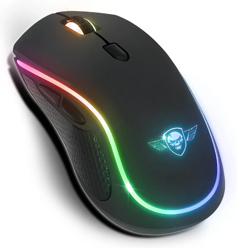 Spirit Of Gamer ▫️ Pro M9, Rato sem fios simétrico para jogos, 6 botões programáveis, sensor ótico de 4200 dpi, 6 efeitos de retroiluminação RGB personalizáveis, rato ergonómico recarregável para jogos
