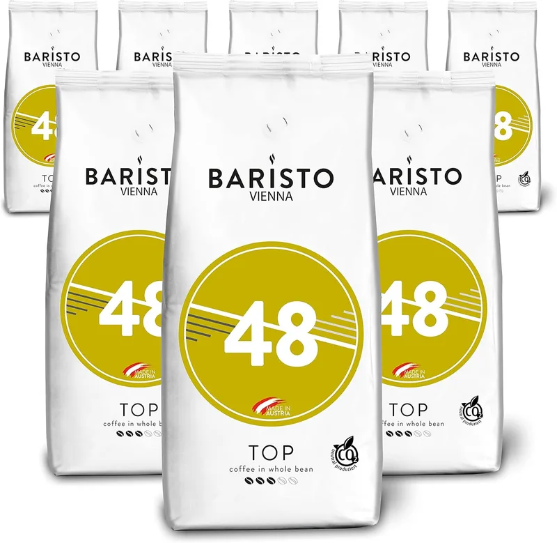 Helmut Sachers Kaffee ▫️ Baristo 48° TOP - Torra brilhante e especialmente suave - Torra sustentável na Áustria - Grãos de café inteiros, 8 x 1000 g