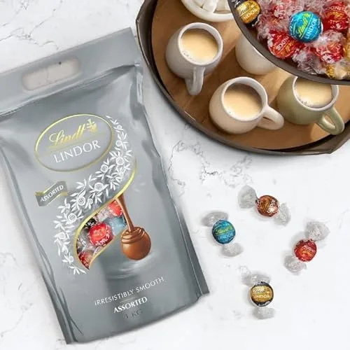 Lindt ▫️ Chocolates LINDOR – 1 kg, chocolate de leite, chocolate preto 70%, chocolate duplo, caramelo salgado, recheio de chocolate cremoso, sortido de chocolates 5