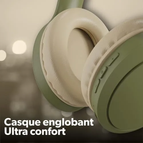 T'nB ▫️ Tonality, Auscultadores sem fios dobráveis com redução passiva de ruído, com ligação Bluetooth, som estéreo com microfone incorporado, autonomia de até 30 horas – Verde 5