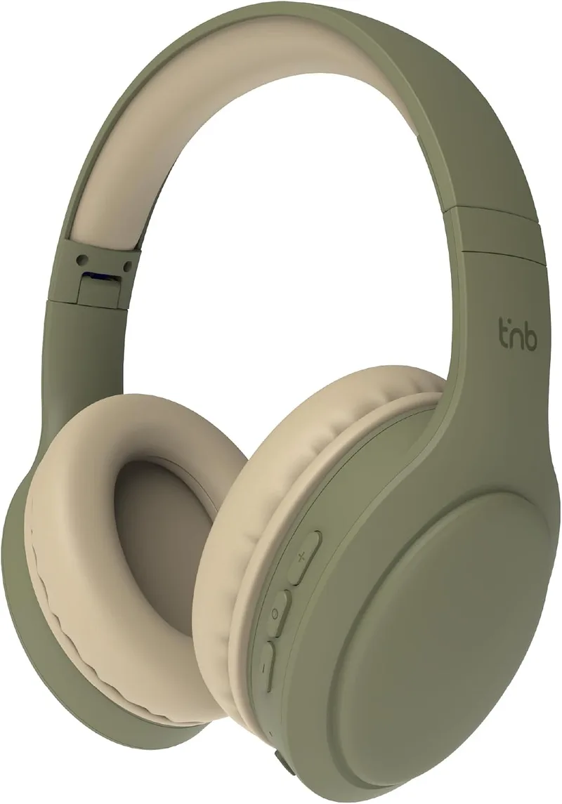 T'nB ▫️ Tonality, Auscultadores sem fios dobráveis com redução passiva de ruído, com ligação Bluetooth, som estéreo com microfone incorporado, autonomia de até 30 horas – Verde