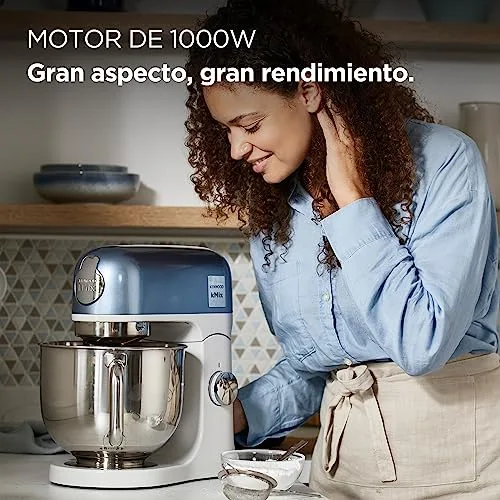 kenwood ▫️ kMix - Batedeira multifunções com taça de aço inoxidável de 5 L, motor de 1000 W, corpo em metal, kit de pastelaria com 3 acessórios e tampa anti-salpicos, azul (KMX760ABL) 2