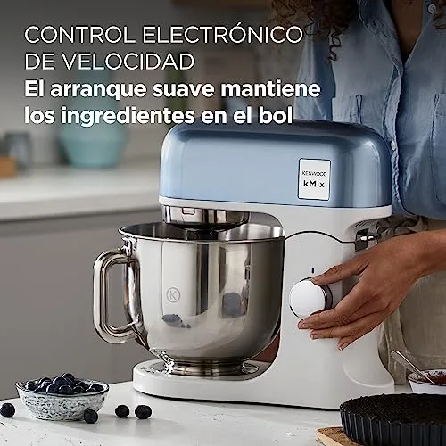 kenwood ▫️ kMix - Batedeira multifunções com taça de aço inoxidável de 5 L, motor de 1000 W, corpo em metal, kit de pastelaria com 3 acessórios e tampa anti-salpicos, azul (KMX760ABL) 3