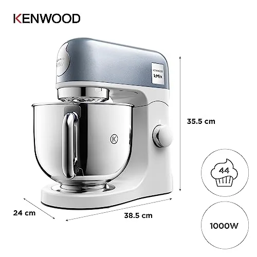 kenwood ▫️ kMix - Batedeira multifunções com taça de aço inoxidável de 5 L, motor de 1000 W, corpo em metal, kit de pastelaria com 3 acessórios e tampa anti-salpicos, azul (KMX760ABL) 5
